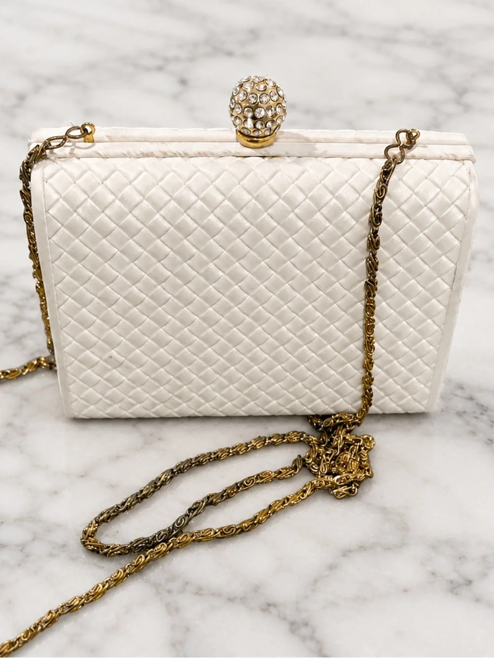 Vintage Saks Fifth Avenue Quilted Box Clutch Crystal Clasp Evening Bag